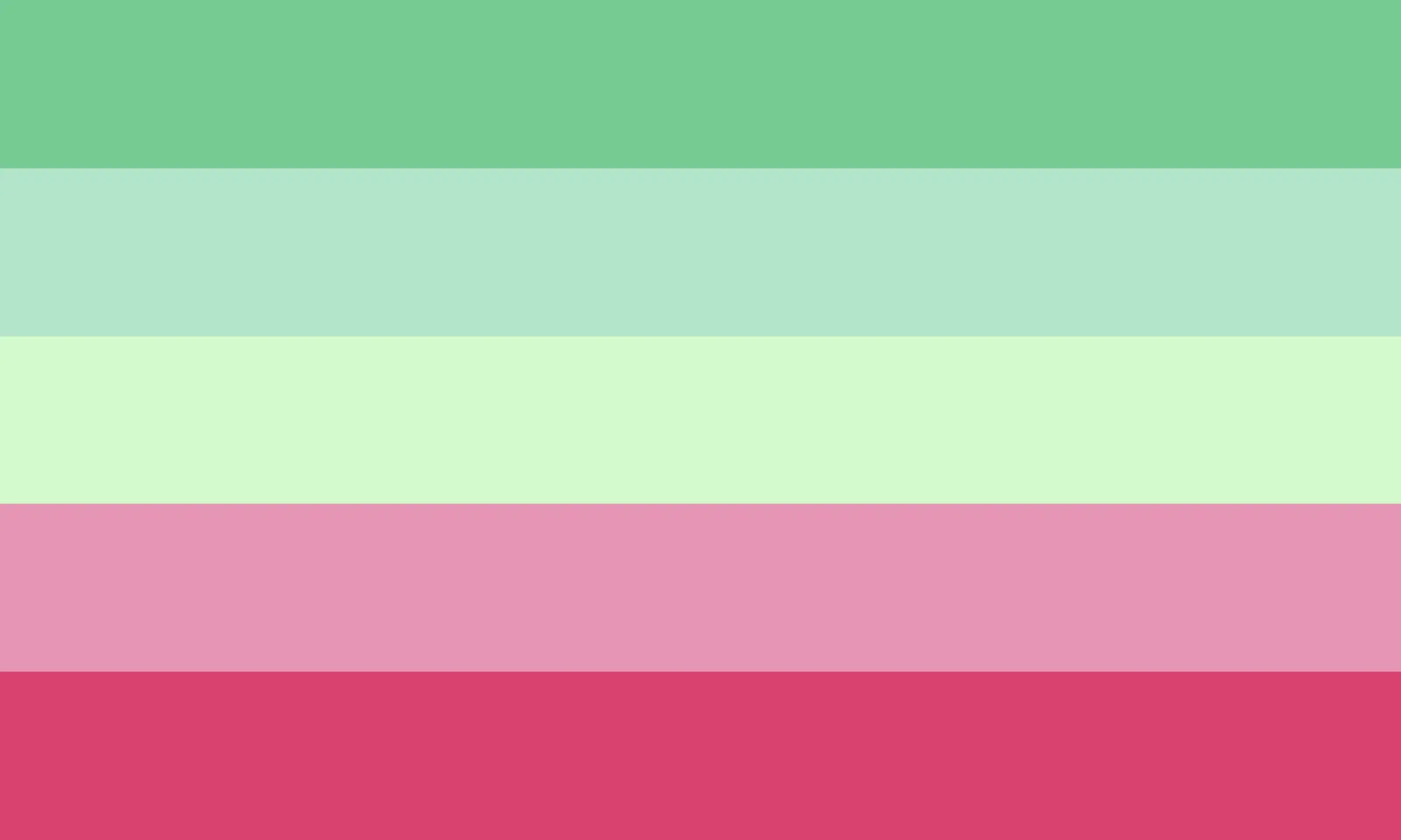 A five-band flag from green through pale green to deep pink, with no heart.