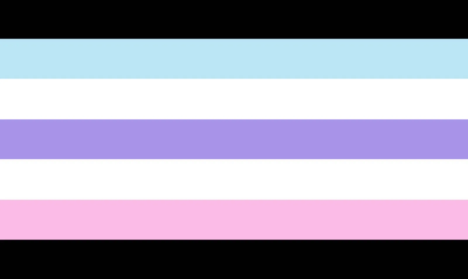 Seven horizontal stripes: black, light blue, white, lavender-purple, white, pink, black.