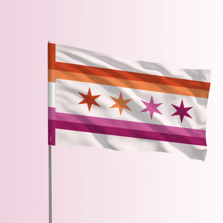 The Chicago Lesbian Pride flag on a flagpole, the seller's product mockup.