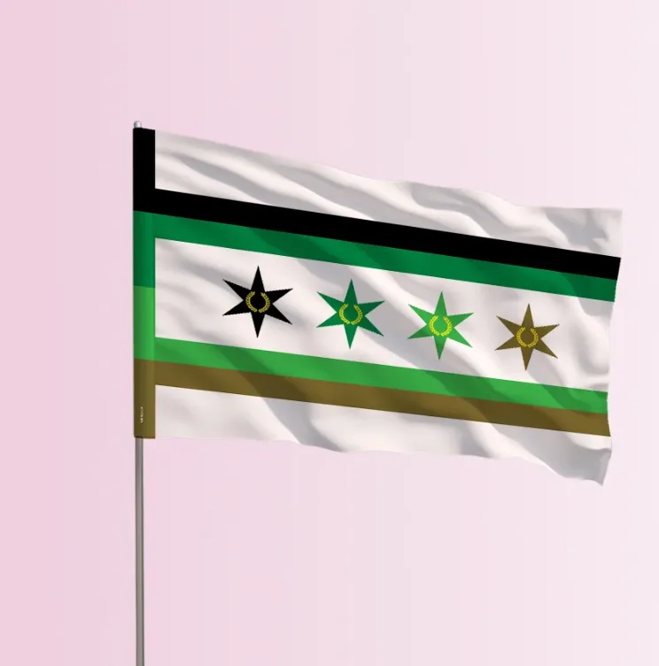 The Chicago Uniform Pride flag on a flagpole, the seller's product mockup.