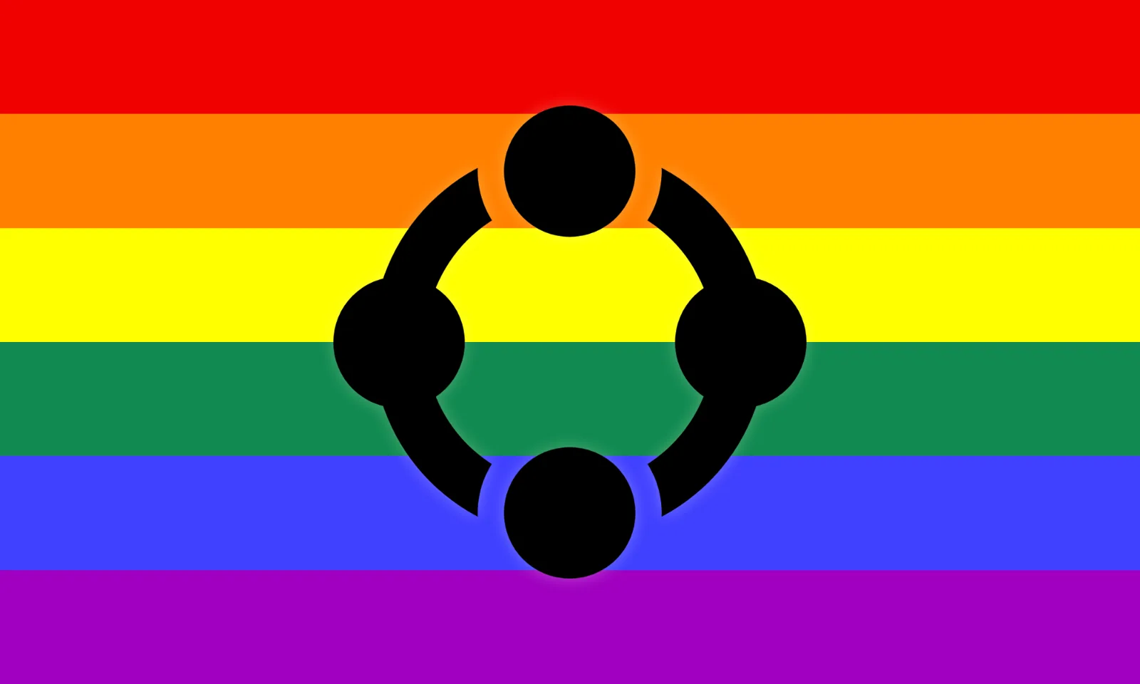 The symbol on a six-stripe rainbow field.