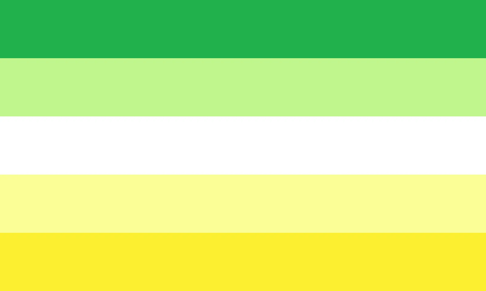 The second gender neutral proposal at full resolution: five equal bands of green, light green, white, pale yellow and yellow.