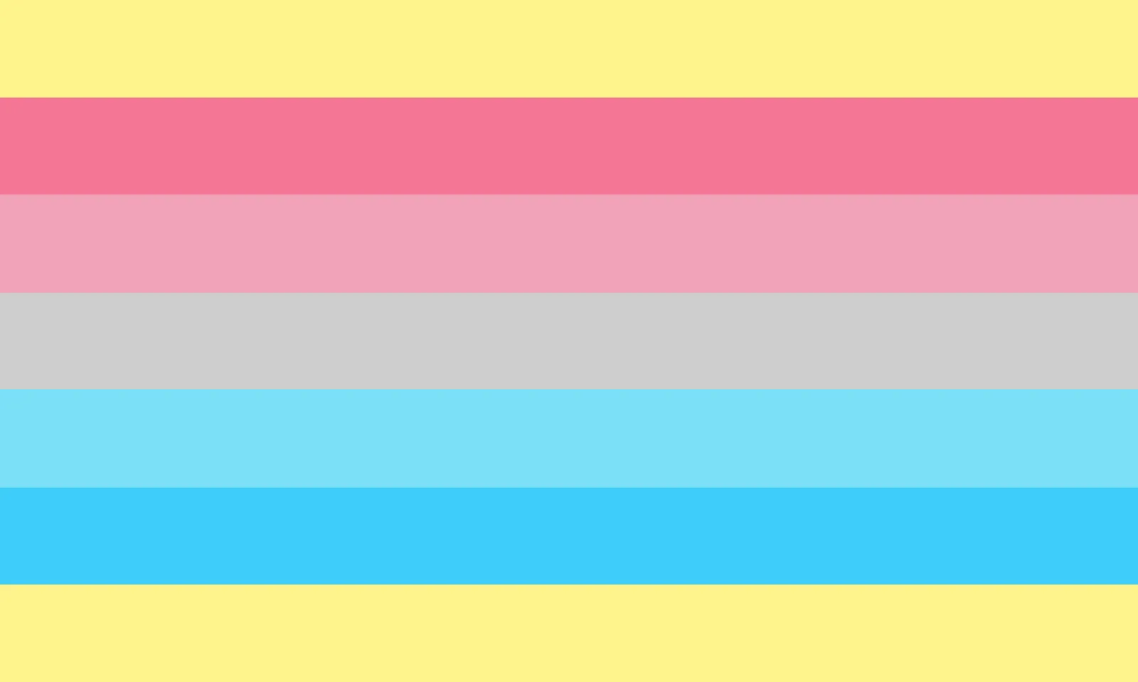 A seven-stripe genderflux variant with yellow bands at both top and bottom.