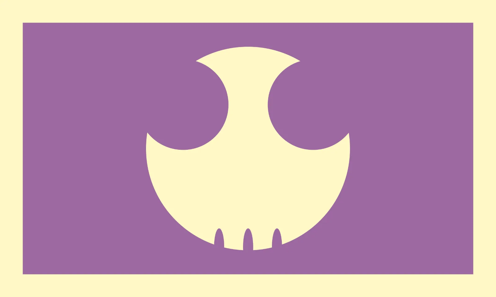 The genderfuck flag at full resolution: a purple field inside a pastel yellow border with a stylised pastel yellow skull.