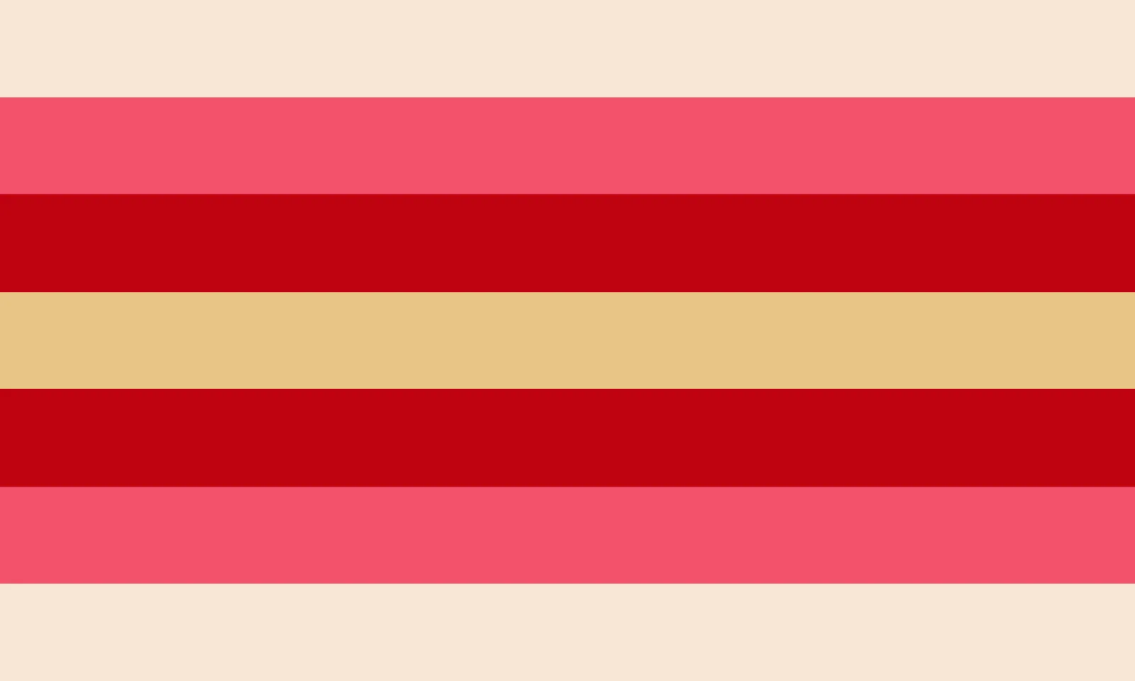A symmetric seven-stripe girlflux design in cream, pink-red, deep red and a gold centre stripe.