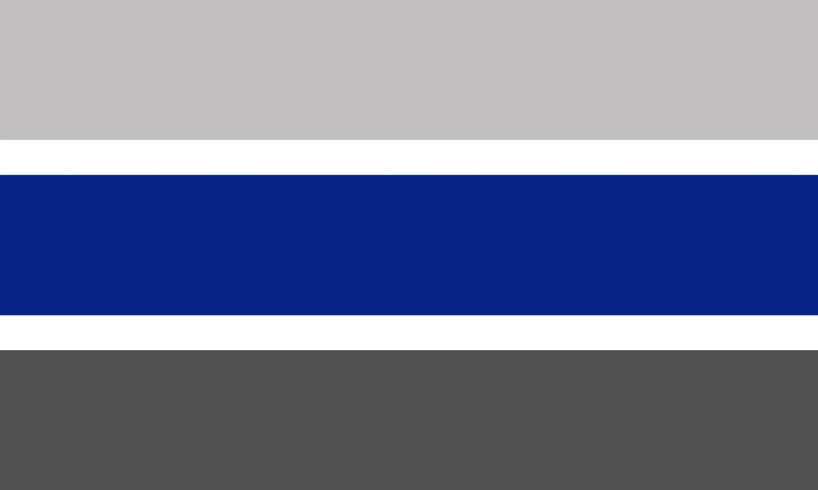 The five-stripe graygender flag at full resolution: wide light gray, narrow white, wide deep blue, narrow white, and wide dark gray stripes