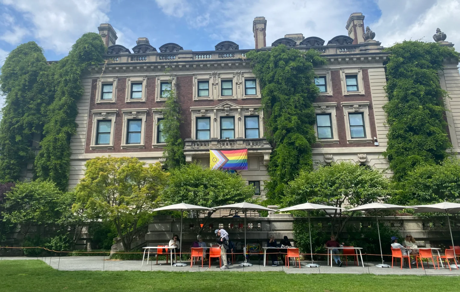 Intersex-Inclusive Progress Pride Flag being raised at the National Museum of American History, Washington, DC, June 11, 2023
