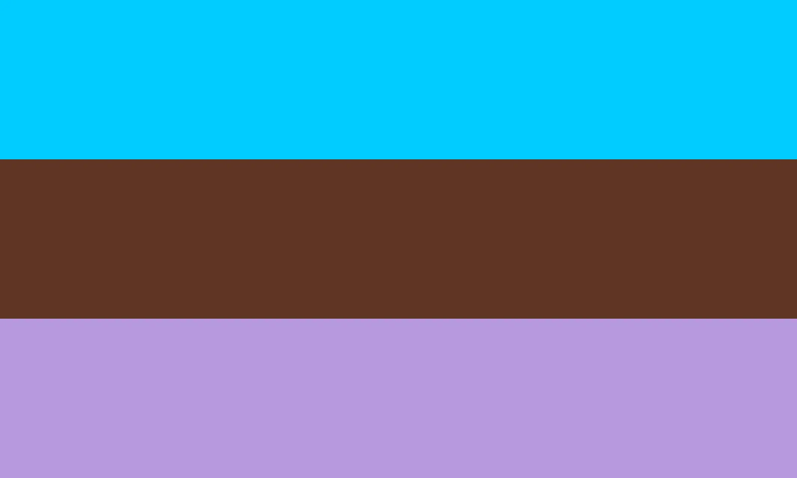 Three equal horizontal bands of cyan, dark brown and light purple, with no heart.