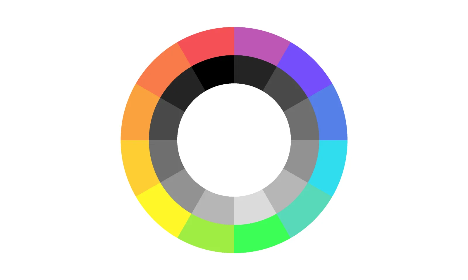 The circular MOGAI flag at full resolution: twelve rainbow sections around twelve grayscale sections on white