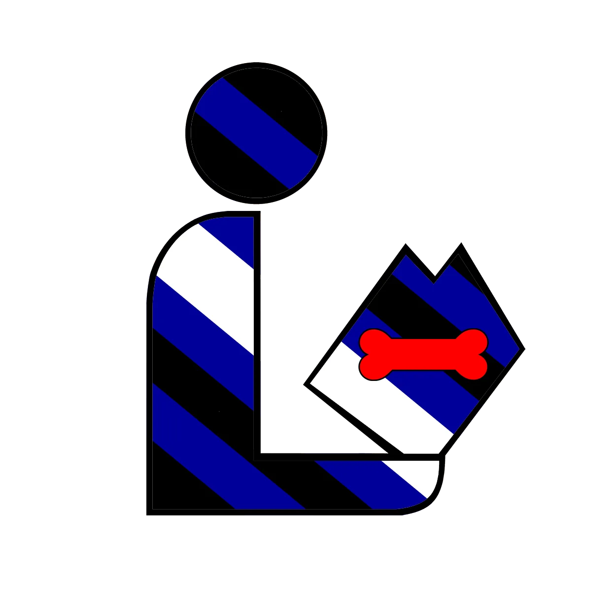 A square logo combining the puppy play flag's stripes and red bone with the public library logo.