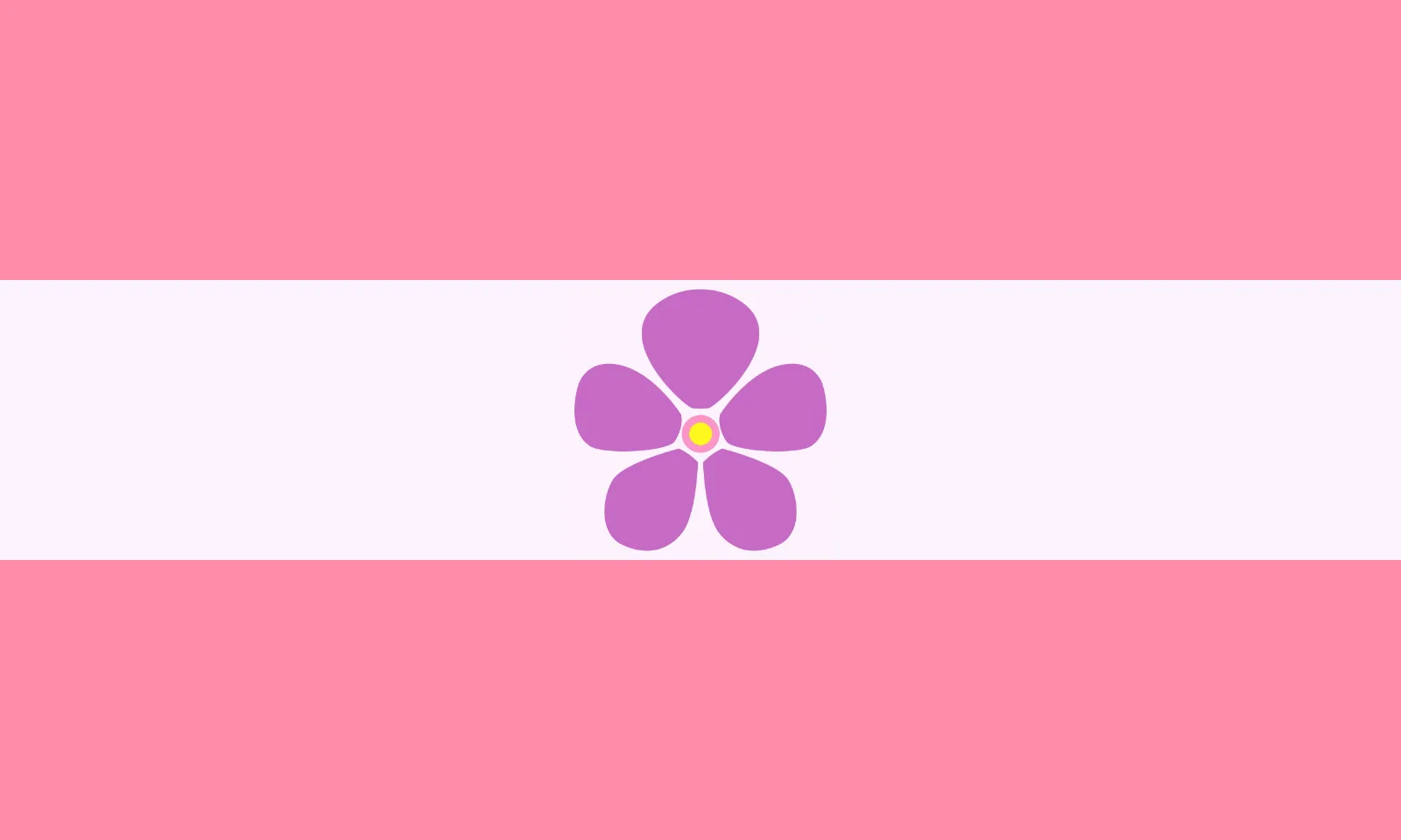 The 2016 simplified sapphic flag: pink bands above and below a pale centre carrying a flat vector flower.