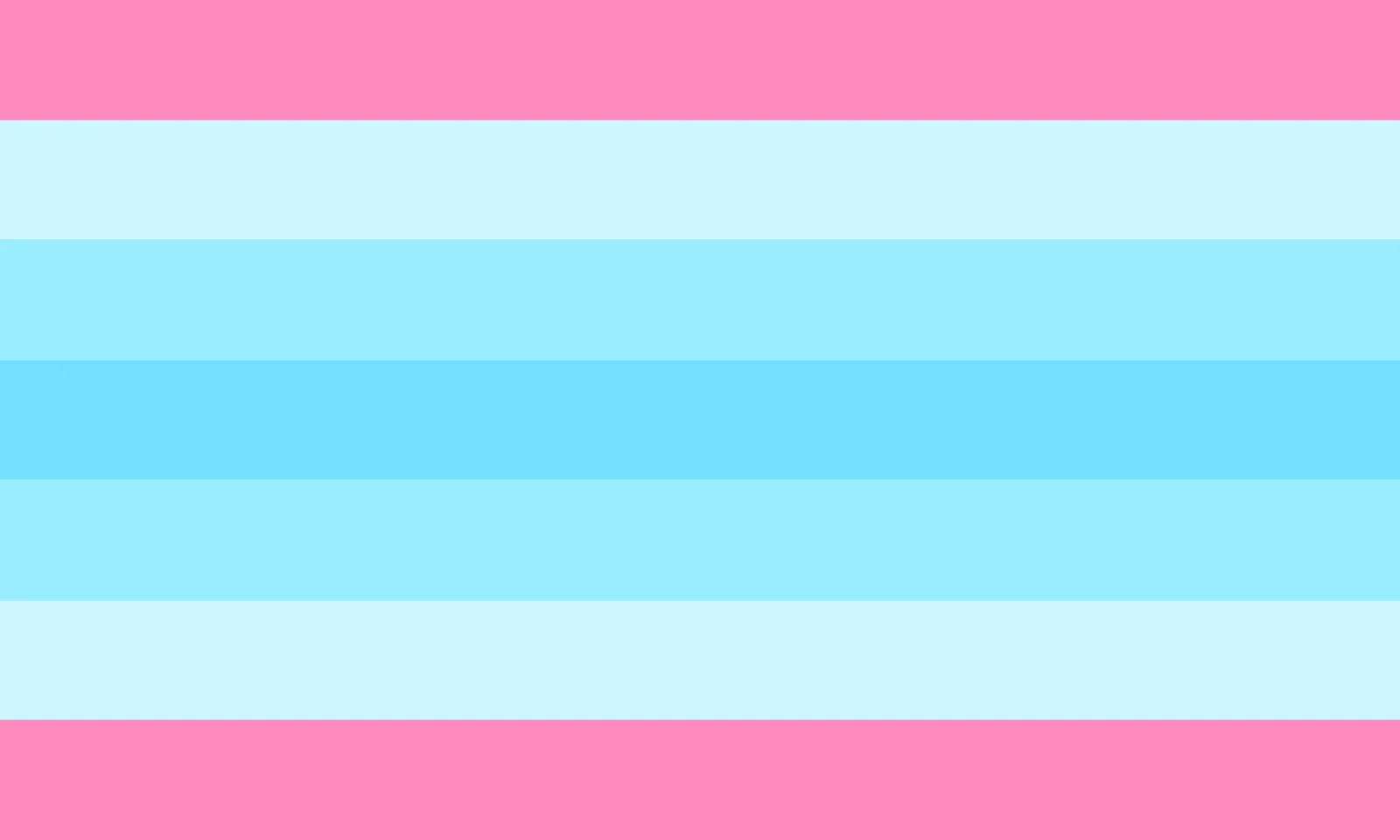 Seven horizontal stripes symmetrical about the centre: pink, light blue, blue, darker blue, blue, light blue, pink, representing transmasculine identity.