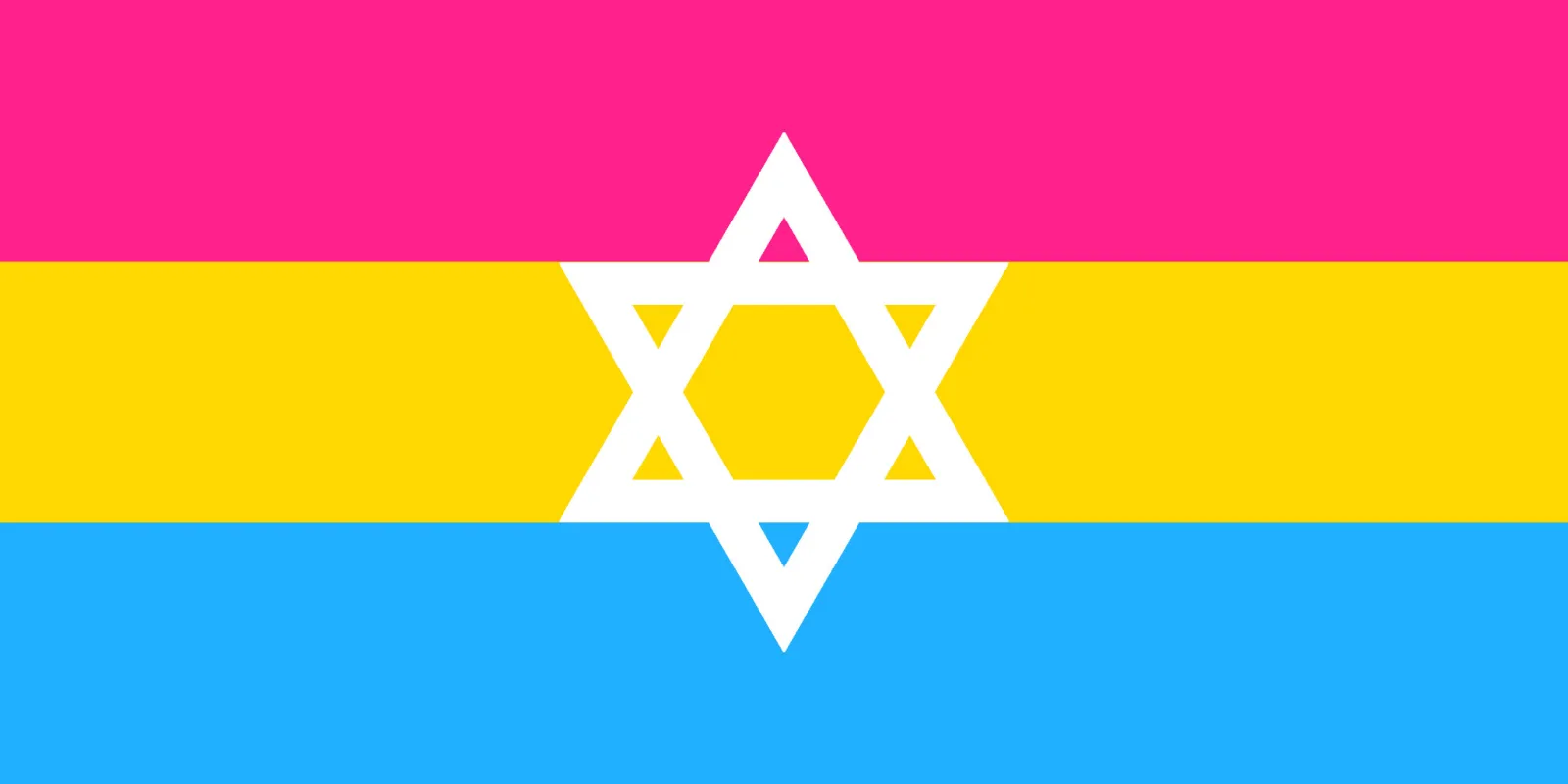 Jewish-sideblog's original image: three horizontal stripes in magenta, yellow, and cyan with a white outlined Star of David centered across them.