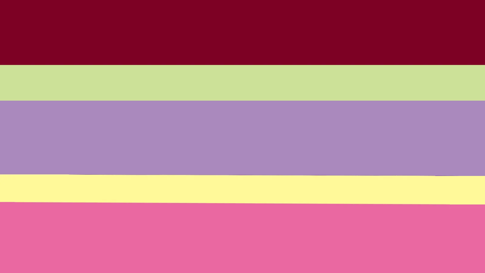 Five horizontal bands in dark maroon, pale sage, lavender, pale yellow and pink.