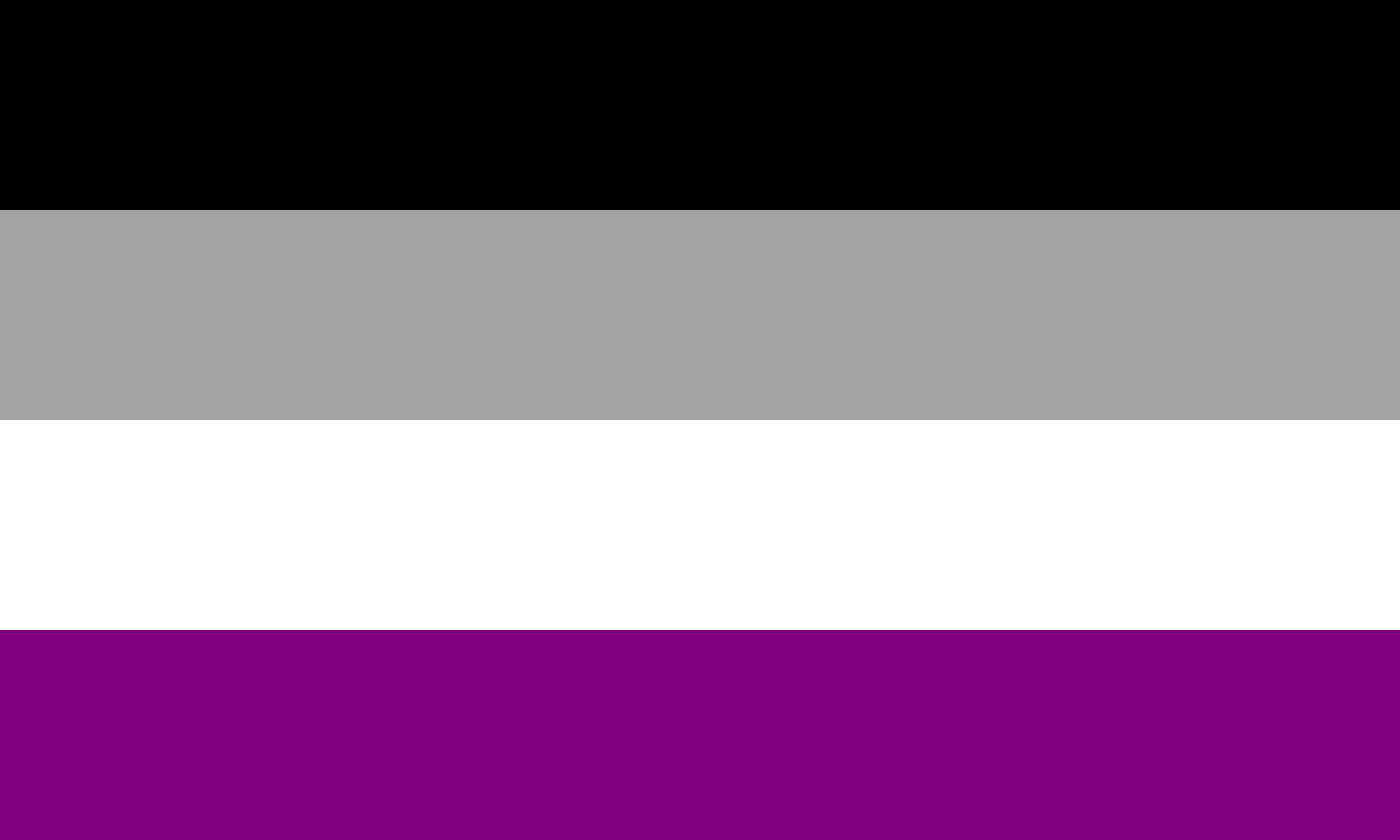 Four equal horizontal stripes: black, gray, white and purple.