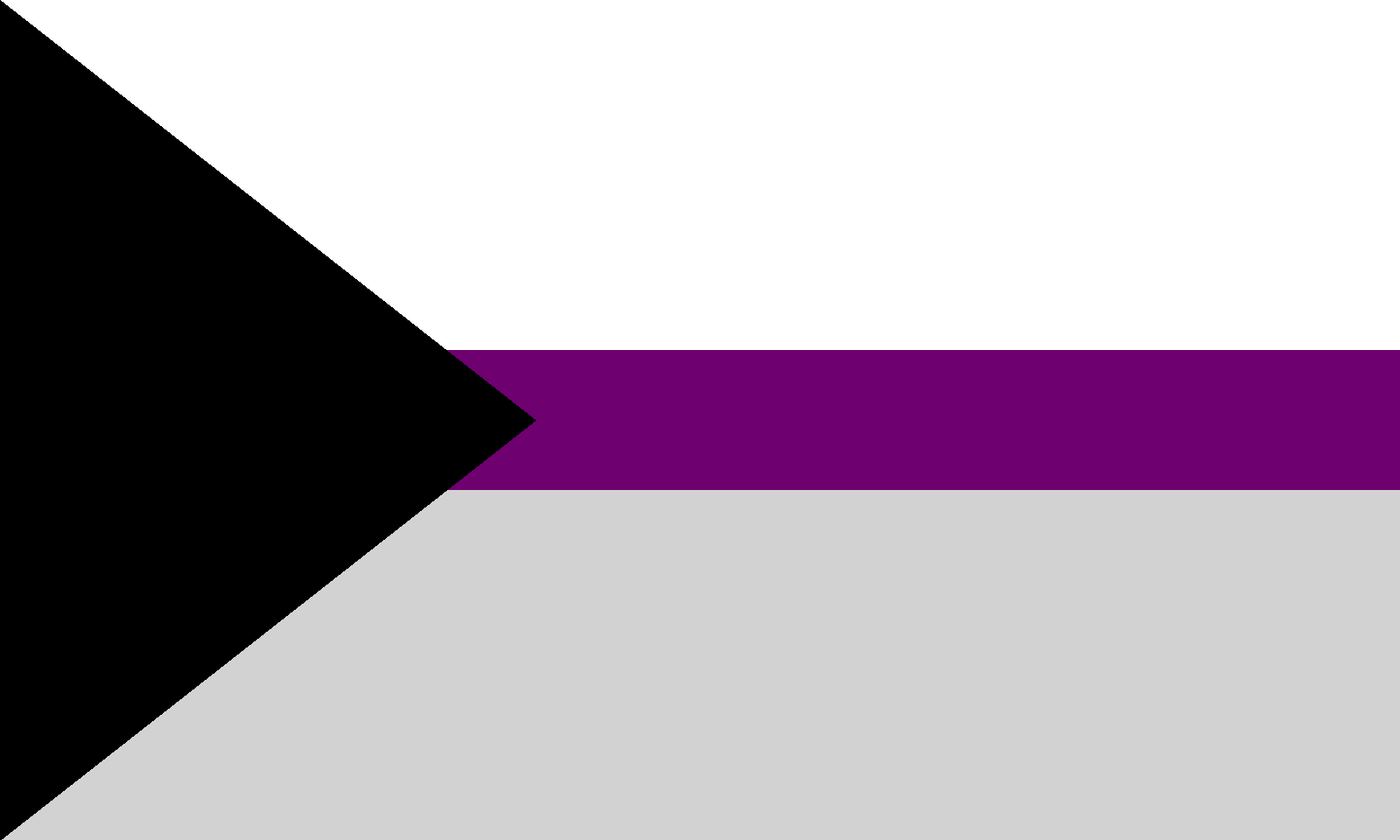 Three horizontal bands, white above a narrow purple band above grey, with a black chevron at the hoist.