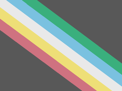 Disability Pride Flag (Ann Magill, 2021 revision): six diagonal stripes in red, gold, white, blue, and green on a black field