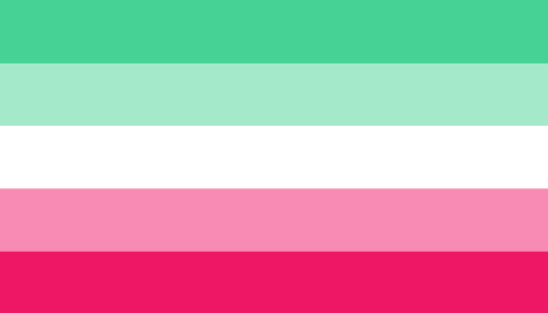 Mod Chad's original abrosexual flag artwork: five horizontal stripes fading from dark green through light green and white to light pink and dark pink