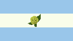 Achillean flag: light blue bands above and below a green-tinted near-white centre band, carrying a detailed green carnation.