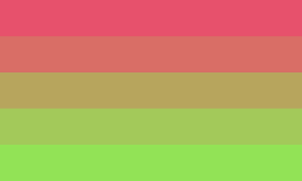 The five-stripe aroflux flag grading from dark pink through beige to bright green