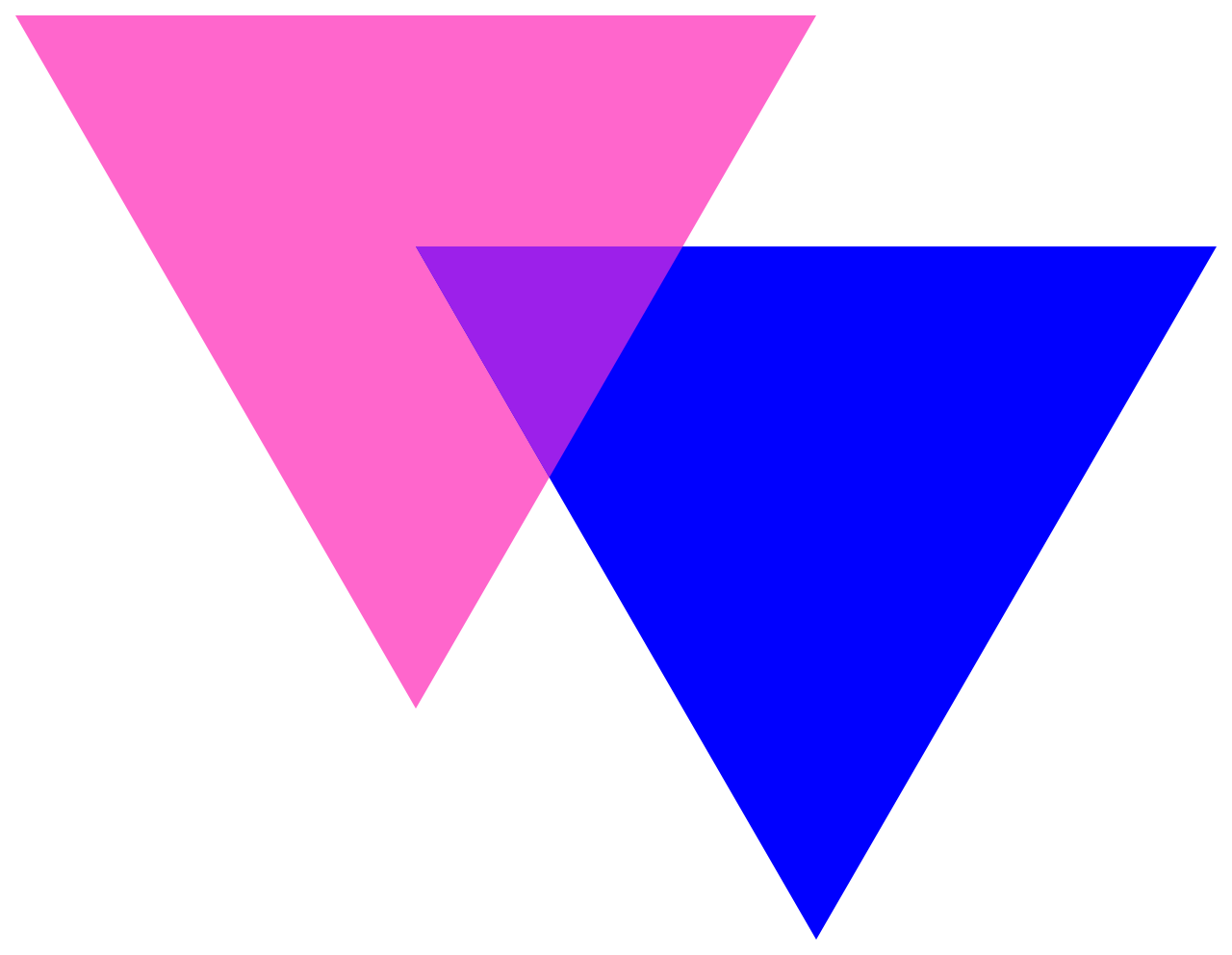 Two overlapping downward-pointing triangles, one pink and one blue, their intersection forming a purple triangle.