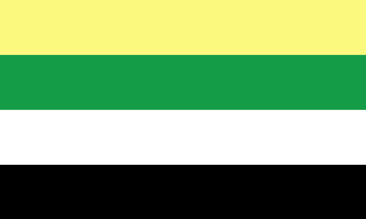 Four horizontal stripes in pale yellow, green, white and black, with no emblem.