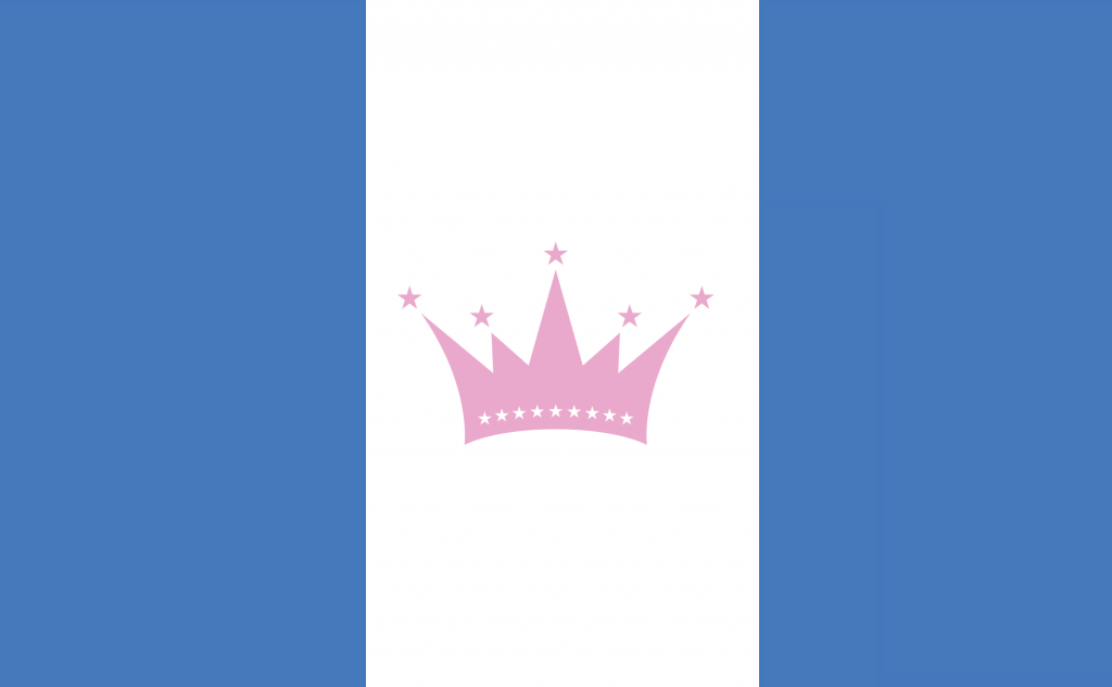 The original Drag King Pride Flag image: blue, white and blue vertical bands with a pink crown and stars centred on the white band.