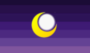 The recovered 2016 enbian flag: a blurred purple gradient with a yellow crescent around an off-white disc.