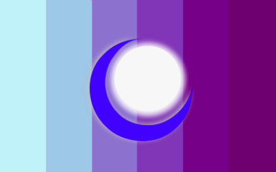 A vertical-striped variant: pale cyan through blue to dark purple, with a blue crescent around a white disc.