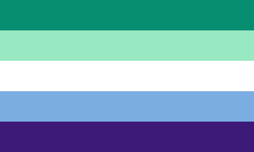 Five horizontal stripes: dark green, mint, white, light blue and dark indigo.