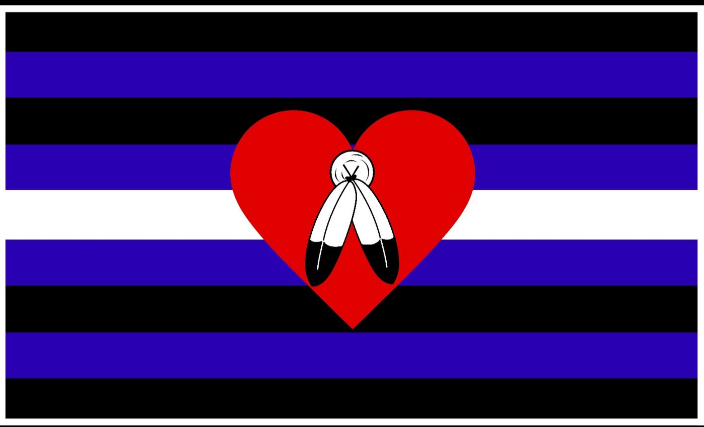 Two-Spirit Leather Pride Flag: the leather flag's stripe structure recolored, made for Two-Spirit people in leather and kink communities.