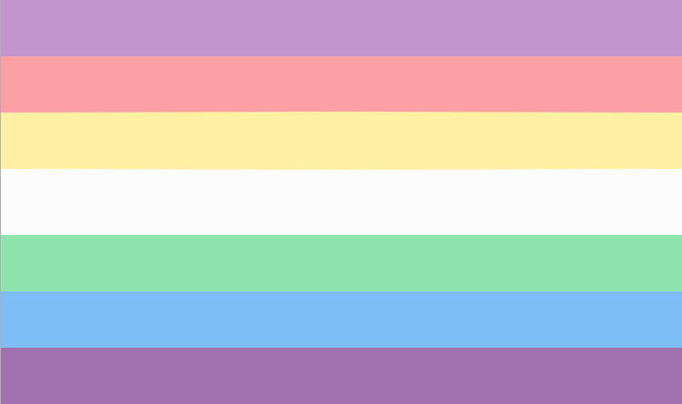Seven horizontal pastel stripes: lilac, salmon pink, pale yellow, white, mint green, light blue, mauve.