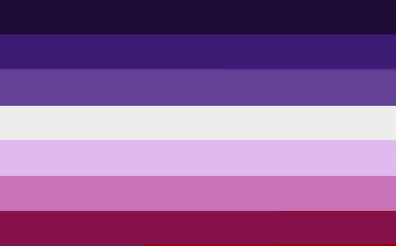 Seven horizontal stripes running very dark purple, indigo, muted violet, off-white, pale lilac, rose pink, dark magenta.