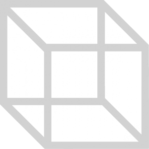 A wire-frame cube with a small square highlighted at its centre, on a plain ground.