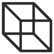 A two-dimensional wire-frame drawing of a cube, drawn in black on white, whose orientation reads as either facing up-left or down-right.
