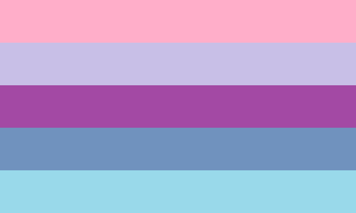 A muted five-stripe omnisexual alternative in soft pink, lilac, mauve, slate blue and pale blue