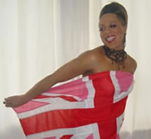 Miss Kimberely posed wearing a Pink Jack as a dress.