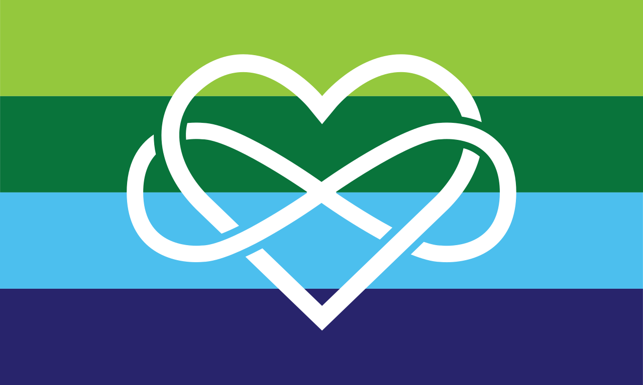 A polyamory flag with an infinity heart rather than a pi.