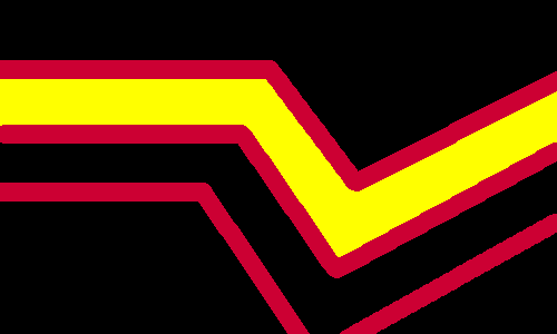 Rubber pride flag as a flat graphic with a pure yellow band edged in crimson on black.