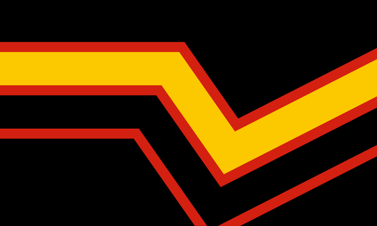 Rubber pride flag rendered from the Wikimedia SVG: black field with a gold zigzag band edged in dark red and a thinner dark red band below.