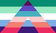 Gay Turigirl Ally Flag: five horizontal stripes charged with an open A-shaped striped mark.