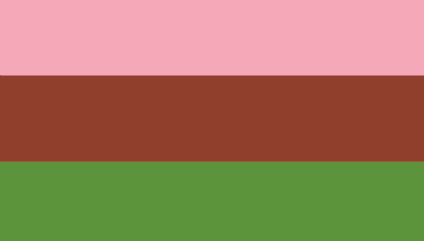 Three horizontal stripes in pink, brown and green.