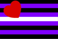 Leather Girl Pride Flag (purple variant): same nine-stripe layout but with purple instead of pink stripes and a red heart in the upper left