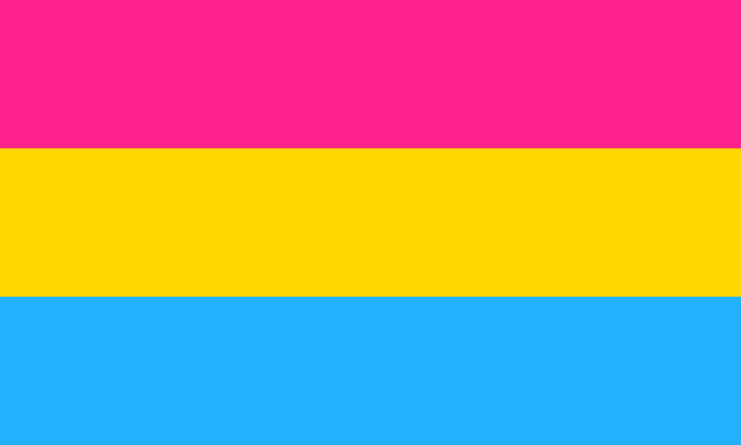 Three equal horizontal stripes: pink at the top, yellow in the middle, light blue at the bottom.