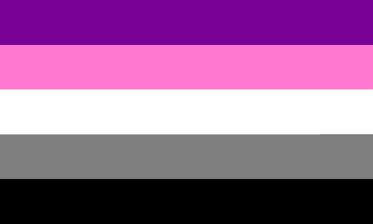 The straight Queer pride flag as first published: five horizontal bands running dark purple, pink, white, gray and black.